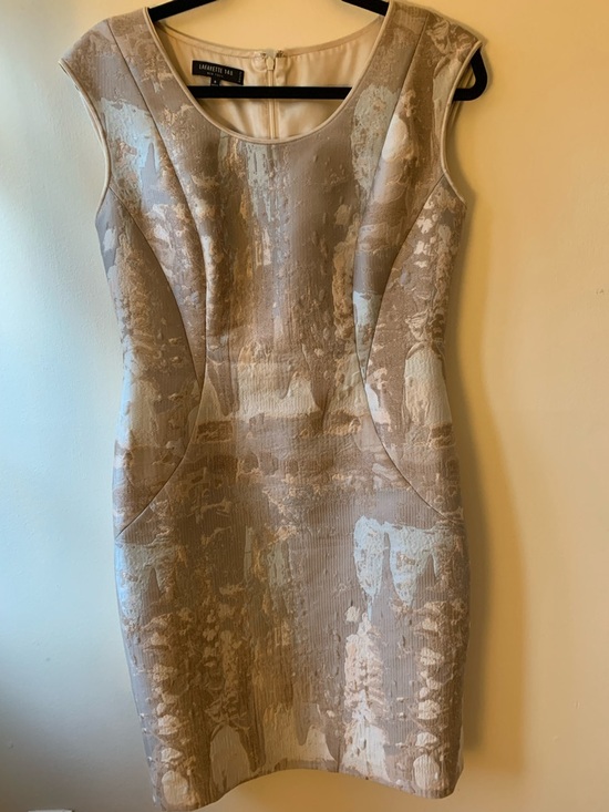 Lafayette 148 New York Taupe Jacquard Midi Sheath Dress - Picture 2 of 11